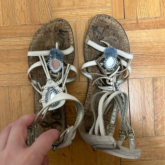 Sam Edelman Anella Beaded Fringe Gladiator Sandals - White/Blue - Size 6 boho - Picture 6 of 6